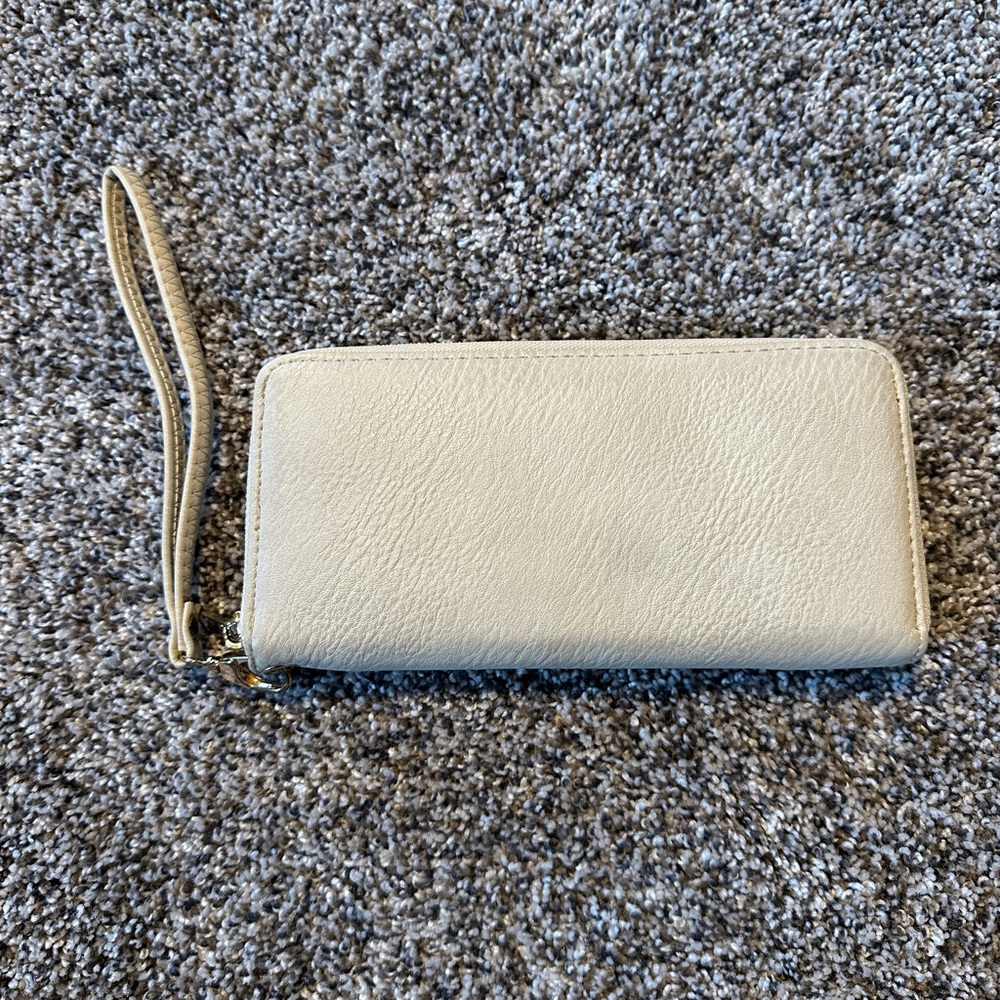 Cream Leather Wristlet Wallet